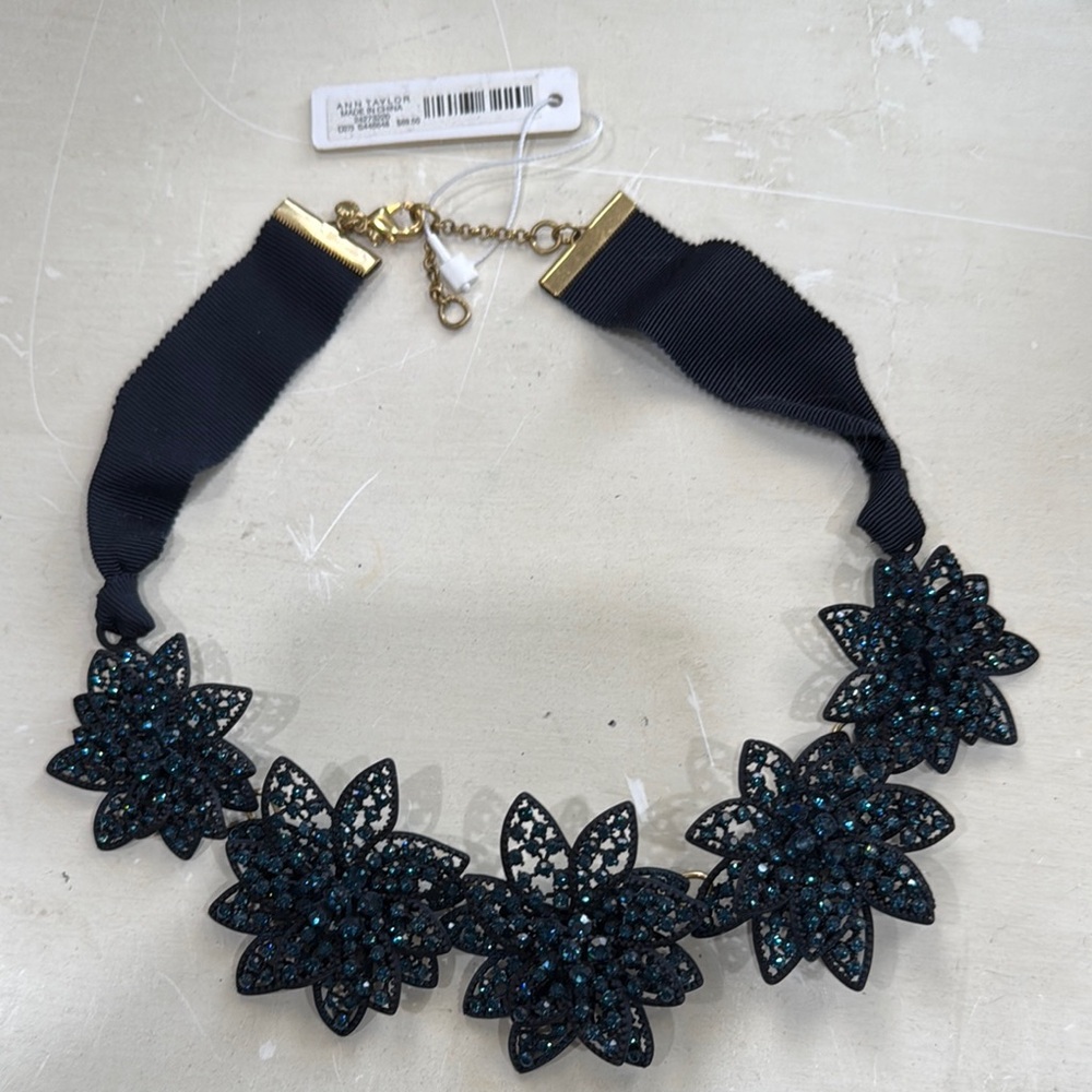 Ann Taylor Black and Teal Floral Necklace